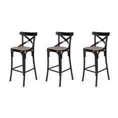 Kit 3 Banquetas Katrina Em Aço Preto - Cor: Marrom