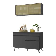 Armário De Cozinha Compacta 120cm Veneza Multimóveis V3688 Preto Preto