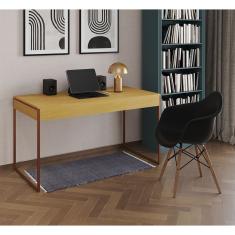 Escrivaninha Home Office Estilo Industrial Canela 137X53Cm Base Cobre Com 1 Poltrona Preta