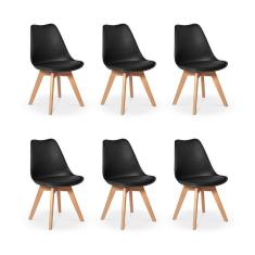 Conjunto 06 Cadeiras Eames Wood Leda Design Preta