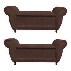 Kit 02 Recamier com Baú Itália Namoradeira Calçadeira Suede M11 - D'Ro