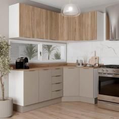 Cozinha Modulada 6 Peças com Tampo e Rodapé 3 Aéreos e 3 Balcões Ipane