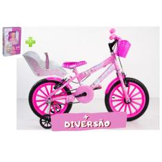 bicicleta infantil aro 16 feminina com acessórios,cadeirinha e boneca 