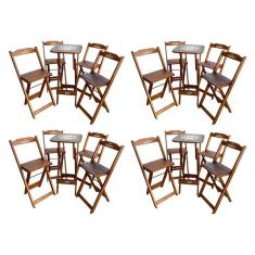 Kit 4 Conjuntos Bistrô Mesa Com 4 Banquetas Dobráveis De Madeira Personalizada Hei - Imbuia
