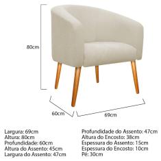 Poltrona Luiza Pés Palito Mel Linho Bege