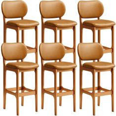 Kit 6 Banquetas Alta Bar Cozinha Sala Jantar Fixa Betta L02 Imbuia Couríssimo Whisky - Lyam Decor