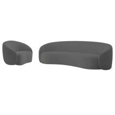 Kit Sofá 3 Lugares e Poltrona Orgânica Amore Linho Cinza ADJ Decor