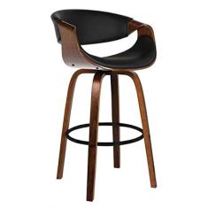 Banqueta com Apoio e Base de Madeira Nicole Rivatti Preto