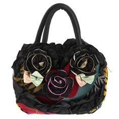 Bolsa feminina TENDYCOCO com design de flores e zíper, bolsa feminina para compras casual, Preto, 26X23X7cm