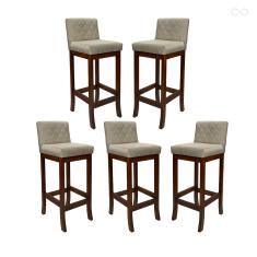 Kit 5 Banquetas Alta para Balcão Tóquio em Madeira Maciça Matelassê Suede Bege CCS