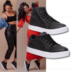Kit Tênis Feminino Preto Clássico + Tênis Feminino Cano Longo Preto Visual Moderno.