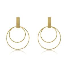 Brinco Com Fio Grosso E Dois Círculos Folheado [F027]