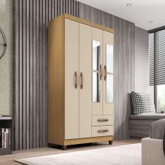 Guarda Roupa Solteiro Aspen 4 Portas 2 Gavetas com Espelho I01 Carvalho Grafite - Clique Chique Móveis