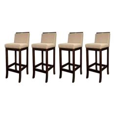 Kit 4 Banquetas Alta para Cozinha Turim Madeira Capuccino Linho Bege CCS