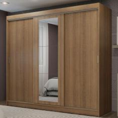 Guarda-Roupa Casal Madesa Kansas 3 Portas de Correr com Espelho 3 Gave