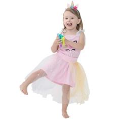Vestido Infantil Fantasia Menina Halloween Unicórnio Tiara - anjo da m
