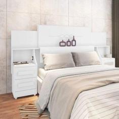 Cabeceira Casal Extensível com 2 Mesas de Cabeceira 4 Gavetas 2 Tomada