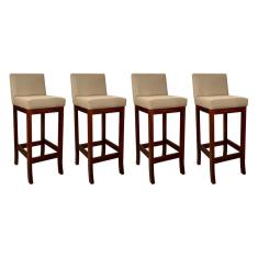 Kit 4 Banquetas Alta Estofada em Madeira Maciça Castanho Melody Suede Bege