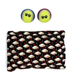 Kit Para Cães E Gatos - 1 Colchonete M E 1 Bola Tênis Preto - Nica pet