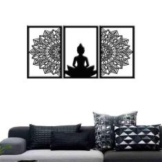 Quadro Decorativo Buddha Mandala 3mm Vazado - Mdf - Decoarts, Preto