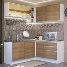 Cozinha Completa de Canto Madesa Glamy 329002 com Armário e Balcão (Sem Tampo e Pia) - Branco/Rustic