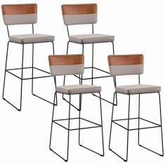 Kit 04 Banquetas Altas Allana L02 Faixa Camel Bege - LYAM DECOR