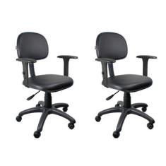 Kit 2 Unidades Cadeira Escritório Secretária Giratória com Braço Regul