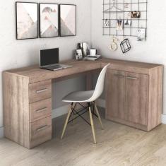 Escrivaninha Mesa Escritório em L 3 Gavetas 2 Portas 156cm MSM446 - Mo