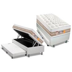 Conjunto Box Baú Solteiro: Colchão Molas Castor Pocket Silver Star Air