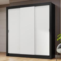 Guarda-Roupa Casal 3 Portas de Correr Preto/Branco Nobre Madesa, Preto