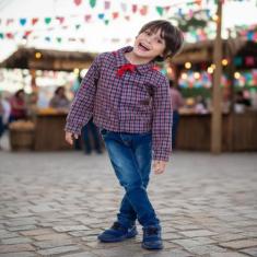 Camisa De Festa Junina Infantil Azul E Vermelha C/ Lenço Fantasia De S