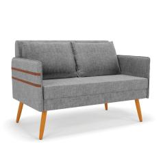 Namoradeira 02 Lugares Mari Linho Pés Palito Castanho - D`Rossi