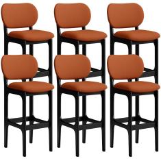 Kit 06 Banquetas Alta Bar Cozinha Sala Jantar Fixa Betta L02 Preto Tecido Terracota - Lyam Decor