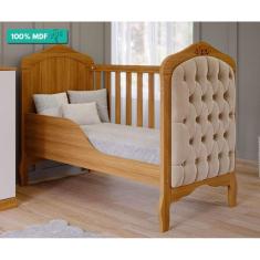 Berço Mini Cama 100 % MDF Com Capitone Harmonia Permobili Nature/Branco