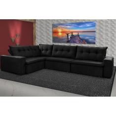 Sofá de Canto Retrátil, Reclinável, Molas Cama inBox Oklahoma 3,45X2,41 ou 2,41X3,45 Suede Preto