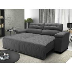 Sofá 2,22m Retrátil e Reclinável com Molas Cama inBox Top Tecido Suede Velusoft Cinza