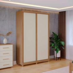 Guarda Roupa Solteiro 2 Portas 2 Gavetas Dalas Móveis Fazzio Freijó/Off White