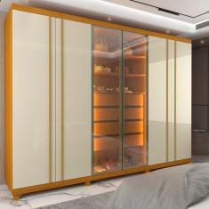 Guarda Roupas Casal 6 Portas com Pés e Led Absolut New Reflecta Naturale/off White