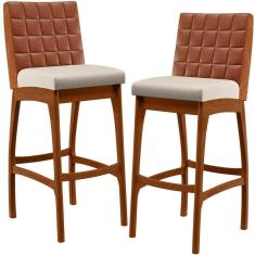Kit 02 Banquetas Altas Mila Camel Linho Cru