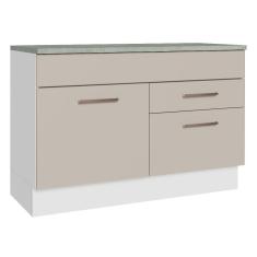 Balcão De Pia Cozinha 1 Porta E 2 Gavetas (com Tampo) Branco/crema Agata Madesa Branco/crema