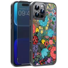 FUNMIKO Capa para iPhone 16 Pro Max com protetor de tela de privacidade, compatível com carregamento sem fio, capa fosca translúcida - linda capa de telefone com design floral para mulheres e meninas