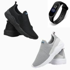 Kit 2 Tênis Masculino Esporte Academia Caminhada Conforto Dia a Dia + Relógio-Masculino