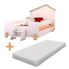 Cama Casinha Montessoriana Infantil Com Escadinha E Colchão Branco Ayl