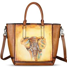 Bolsa feminina de couro genuíno pintada à mão com alça superior, bolsa tiracolo feita à mão, Padrão 1, Medium