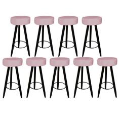 Kit 09 Banqueta Alta Flora Pés Palito em Madeira Preto para  Bar Bistr