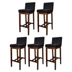 Kit 5 Banquetas Alta Estofada para Bancada de Cozinha Lisboa Madeira C