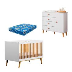 Berço Americano Ligia e Cômoda Infantil Duda Branco Acetinado Bétula com Colchão Ortobom – Carolina Móveis