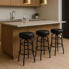 Conjunto 3 Banquetas Giratória Bar para Bancada Média Altura 65cm cor 
