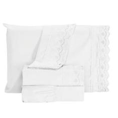 Jogo De Lençol King 4 Peças Bordado Renda 3d Microfibra Toque Acetinad