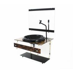 Gabinete De Vidro Para Banheiro 60Cm Inox  Mármore Imperador